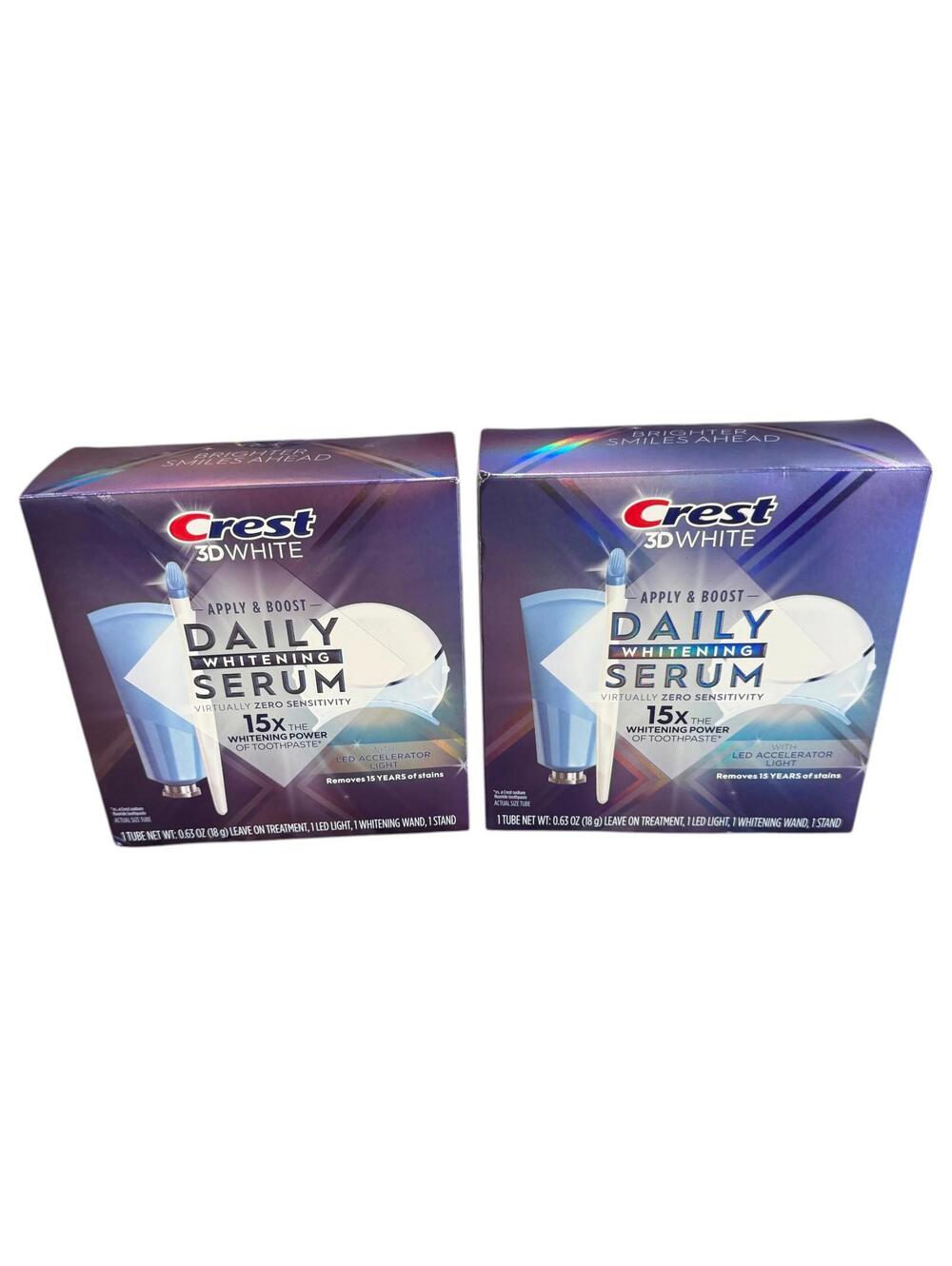Lot of 2 Crest 3D White Daily Whitening Serum LED Accelerator Kit 0.63oz